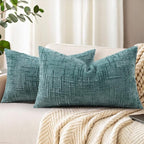 decorUhome Spring Teal Chenille Throw Pillow Covers 12x20 Set of 2 Textured Soft Cozy Slubby Couch Pillow Covers Modern Farmhouse Boho Decorative Pillow Cases for Bed Sofa Living Room