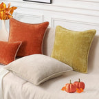 decorUhome Spring Chenille Soft Throw Pillow Covers 16x16 Set of 2, Farmhouse Velvet Neutral Decorative Pillow Covers with Stitched Edge for Couch Sofa Bed Home Decor, Rust