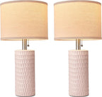 20.5" Modern Ceramic Table Lamps for Bedroom Set of 2, Bedside Lamps for Night Stands with Beige Lampshade, Farmhouse Table Lamp for Living Room Office Dorm, Pink
