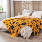CozeCube Super Soft Fullfy Microfiber Reversible Knitted Blankets, Warm Cozy Fuzzy Plush Throw, Black and Yellow Polka Dot Throw Blanket for Couch Bed Sofa, 50" x 60"