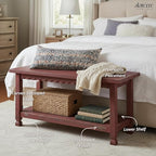 Country Cottage Rustic Farmhouse Bench – 36” Solid Wood Entryway Seat with Storage Shelf for Hallway, Mudroom, or Living Room Accent by Alaterre Furniture (Distressed Antique Red Finish)