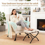 Lazy Chair with Ottoman, Modern Accent Chair with Lumbar Pillow, Beige Sofa, Lounge Chairs with Folding Footrest, Oversized Supportive Chairs for Bedroom, Reading