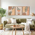 CHDITB Framed Boho Wall Art Set of 3, 16"x24" Mid Century Modern Wall Decor, Bohemian Sun Geometric Painting, Large Abstract Canvas Art Print for Living Room, Bedroom, Dining Room, Office, Bathroom