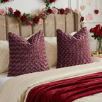 FUTEI Burgundy Decorative Throw Pillow Covers 16x16 Inch Set of 2,Soft Solid Rose Swirl Textured Cushion Case,Valentine's Day Decor for Couch Living Room
