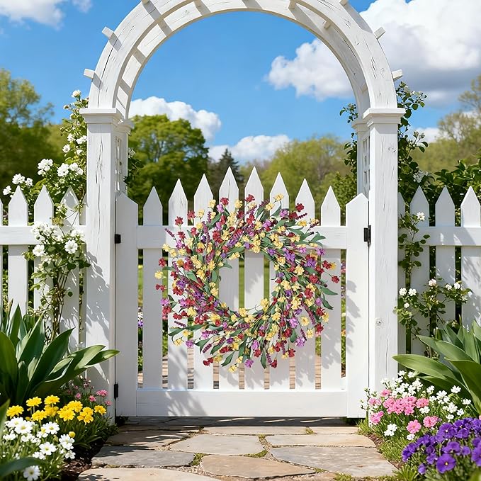 Wreaths for Front Door, 24 Inch Spring/Summer Front Door Wreath, Colorful Paper Flower Wreath for All Seasons for Indoor Home Wall Window Office Wedding Farmhouse Decor (Multicolor)