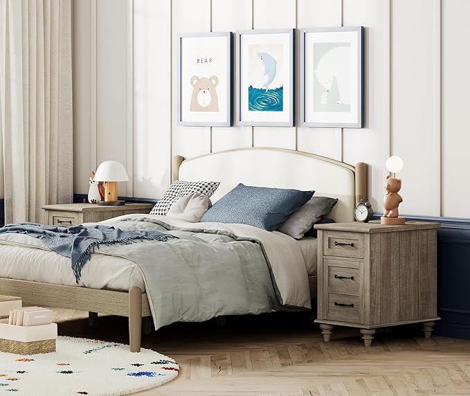 WAMPAT End Table with Charging Station, Grey Side Table with Storage Cabinet & Drawer, Wooden Nightstand with Power Outlets & Type-C USB Ports for Bedroom, Living Room