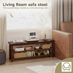 Shoe Bench with Leather Cushion,Wood Bench with Shoe Rack,2-Tier Shoe Storage Organizer for Entryway,Hallway,Living Room (Brown, 2-Tier-47.3")