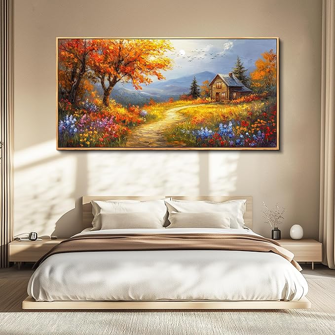 FUHAIHUA Wood Framed Canvas Wall Art For Living Room Large Wall Decor For Office Bedroom Decoration Reddish Orange Tree Picture Farmhouse Painting Artwork Room Wall Mural Aesthetic Home Decor 30x60