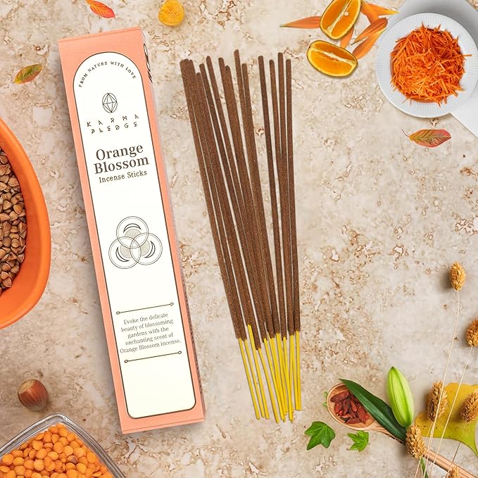 Orange Blossom Incense Sticks, Organic Hand Dipped Incense, Natural Herbs & Aromatic Ingredients, Contain 40 Sticks Inside, Burn Time 45-60 Min, Spiritual Gifts, Incense by Karma Pledge