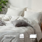 MooMee Striped Duvet Cover Set 100% Washed Cotton Linen Like Textured Breathable Durable Soft Comfy (White Dark Grey Wide Stripes, Queen 90"x90")