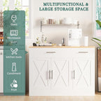 Shintenchi Modern Farmhouse Sideboard Buffet Cabinet with Storage with 3 Doors,42" Barn Doors Buffet Cabinet with Storage, Wood Coffee Bar Cabinets with Adjustable Shelf for Kitchen Living Room,White