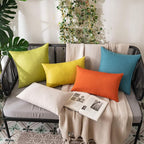 MIULEE Pack of 2 Decorative Outdoor Solid Waterproof Throw Pillow Covers Spring Faux Linen Garden Farmhouse Cushion Cases for Summer Patio Tent Balcony Couch Sofa 18x18 Inch Green