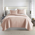 Southshore Fine Living, Inc. Twin Quilt Bedding Set, Stitched Soft Brushed Microfiber Blush Pink Quilt, Twin Coverlet Bedspread, Wrinkle & Pet Hair Resistant Bedding, Easy Care, 1 Pillow Sham, Blush