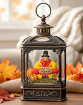 Fall Snow Globe Lantern -Thanksgiving Turkey with Pumpkins Spinning Water Lantern with Swirling Glitter Fall Decorations for Home, Thanksgiving, Autumn Harvest Fall Decor