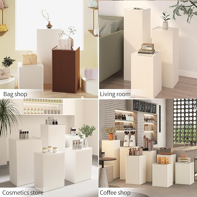 2Pcs Square Display Stand - Foldable Paper Pedestal with Square Acrylic Plate for Shoes & Handbags, Retail Store, Boutique, Home & Wedding Decor, Party Events