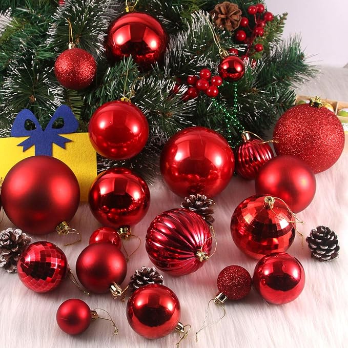 Rose Red 1.6" Small Christmas Balls Christmas Tree Decoration Ornaments Shatterproof Hanging Balls for Birthday Halloween Holiday Wedding Decorations Set of 12pcs