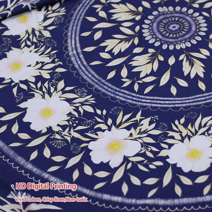 Lifeel Blue Bohemian Tapestry Wall Hanging, Mandala Floral Medallion Hippie Tapestry with White Aesthetic Wreath Design, Navy Wall Decor Blanket for Bedroom Home Dorm, Large 68×80 inches