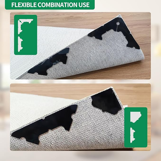 48 PCS Carpet Tape,Non Slip Carpet Pads for Area Rugs on Hardwood Floors,Laminate,Tile,LVP Floors,Reusable and Removable Rug Corner Pads with No Residue