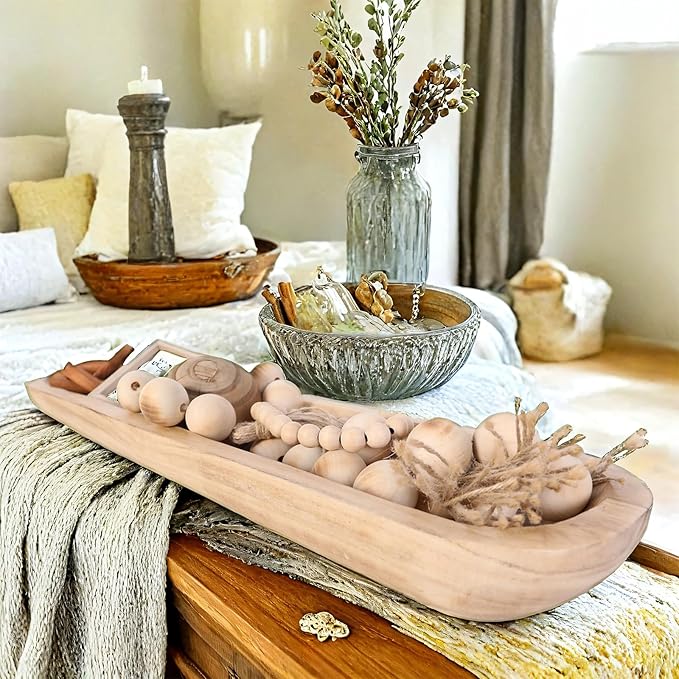 Athaliah Wooden Dough Bowl, 30 Inch Hand Carved Rustic Long Wood Dough Bowls for Decor, Vintage Decorative dough bowl for Table Centerpiece (30 Inch-Natural color)