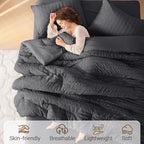 MUXHOMO 7 Pieces California King Comforter Set, Seersucker Bed in a Bag Cal King Size, All Season Luxury Bedding Set with Comforter, Flat Sheet, Fitted Sheet, Pillowcases & Shams, Dark Grey