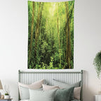 Ambesonne Rainforest Tapestry, Tropical Rainforest Landscape Malaysia Asia Green Tree Trunks Uncultivated Wood Print, Fabric Wall Hanging Decor for Bedroom Living Room Dorm, 23" X 28", Green Yellow
