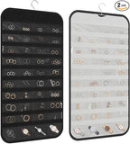 2 Pack Hanging Jewelry Organizer 80-Pocket Dual-sided Jewelry Storage for Earring Necklace Bracelet Ring Travel Holder, Black and White