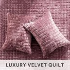 RECYCO Luxury Velvet Quilt Set Full Queen Size, Lightweight Velvet Comforter Set, Oversized Bedspread Coverlet Quilted Bedding Set, with 2 Matching Pillow Shams, for All Season, Dusty Mauve Pink