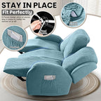 VANSOFY Recliner Couch Cover, 8-Pieces Stretch Recliner Sofa Cover Soft Jacquard Reclining Slipcover Furniture Protector with Elastic Bottom for Kid, Pets(3 Seat,Light Blue)