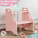 AMBIRD Wooden Kids Step Stool, 15.75'' H Potty Training Toddler 300 lbs Capacity with Safety Non-Slip Pads and Handles, Kitchen Step Stools for Kids, Bamboo Step Stool for Bathroom, High Beds (Pink)
