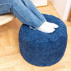 Unstuffed Ottoman Pouf Cover – Round Faux Fur Footstool Plush Floor Pouf (No Filler Included) Perfect for Living Room, Bedroom, or Office Lounge (Navy Blue, 26x26x18 in)