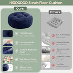 8" Washable Floor Pillow Cushion for Adults, Meditation Cushion Pillow, Large Round Floor Sitting, Removable Tufted Corduroy Cover, for Tatami Living Room or Yoga, 22x22 Inch, 2Pack, Machine Washable