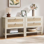 SICOTAS Nightstands Set of 2 for Bedroom, Bedside Tables with Drawer & Open Shelf, Modern Boho Nightstand Set for Master Bedroom