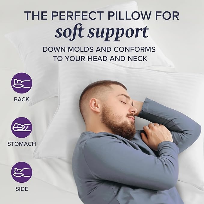 Beckham Hotel Collection Bed Pillows Queen/Standard Size Set of 2 - Down Pillow for Sleeping - Back, Stomach or Side Sleepers