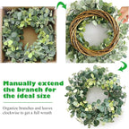 24 Inch Spring Wreath for Front Door, Spring Eucalyptus Wreath for Grapevine Farmhouse with Silk Printing Dollar Leaves Wreaths for Festival Celebration Front Door Wall Window Home Décor