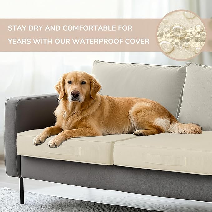 Codi Replacement Couch Cushions 2 Sets, Upholstery Foam with Covers for Sofa Chair Cushion Outdoor Seat - 24 × 24 × 4 Inch, High Density Foam,Beige