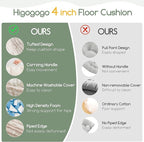 Washable Floor Pillow Cushion for Adults, Meditation Cushion Pillow, Removable Tufted Blended Corduroy Cover, Large Square Floor Sitting for Tatami Living Room or Yoga, 22x22 Inch, Machine Washable