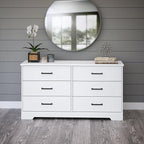 Prepac Rustic Ridge Farmhouse 6-Drawer Double Dresser, White Dresser for Bedroom, Chest of Drawers with 6 Storage Drawers, 53.25” wide x 18.25” deep x 28.5” tall, White