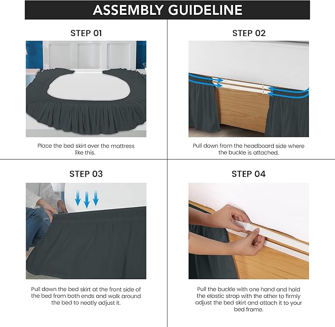 Utopia Bedding Twin Elastic Bed Ruffle - Easy Wrap Around Ruffle - Microfiber Bed Skirt with Adjustable Elastic Belt 16 Inch Tailored Drop - Hotel Quality Bedskirt, Fade Resistant (Twin, Grey)