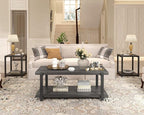 FOLUBAN Modern Coffee Table, Rustic Wood Center Table with Storage for Living Room, Dark Gray
