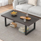 IBF Rustic Coffee Table, Wood and Metal Simple Industrial Modern Center Table, Minimalist Rectangle Wooden Farmhouse Cocktail Table for Living Room, Dark Gray Oak, 47 Inch