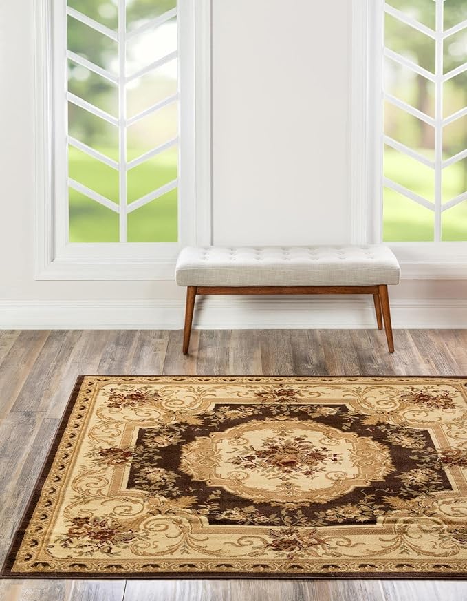 Rugs.com Chateau Collection Rug – 10 Ft Square Brown Medium Rug Perfect for Living Rooms, Kitchens, Entryways