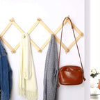 Dseap Accordian Wall Hanger: 16” High Wooden Wall Expandable Coat Rack, Hat Rack Holder, Accordion Hook for Baseball Caps, Coats, Mugs, 10 Peg Hooks, Natural