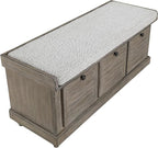 OSP Home Furnishings Dover Coastal Lift-Top Storage Bench with Shutter Face Styling, Goldstone Finish with Salt and Pepper Cushion