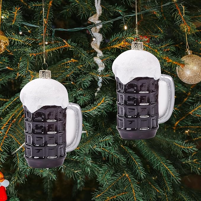 Funny Hanging Christmas Ornaments 2025 - Cheers Beer Glass Blown Cute Tree Decorations, 3D Premium Decorative Holiday Decor for Xmas Home Outdoor Window Centerpiece