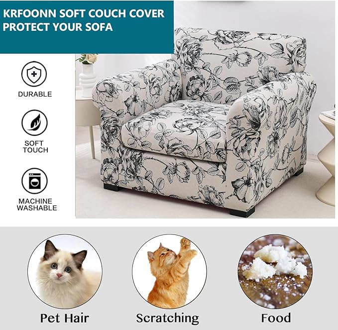 KRFOONN 2 Piece Chair Covers Printed Sofa Covers Couch Covers Washable Armchair Sofa Couch Slipcover Furniture Protector with Elastic Bottom for Living Room (Armchair, Color33), Small