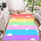 Soft Rainbow Area Rugs Girl's Bedroom Fluffy Colorful Rugs Cute Floor Mats Furry Children's Play Mats White Cloud Rainbow Prints Living Room Kids Room Nursery Home Decor 5x7ft