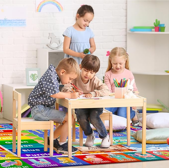 Kids Classroom & Playroom Rug - ABC Alphabet Educational Area Rug with Animals Colors & Numbers - Washable Non-Slip Carpet Playmat for Nursery Preschool & Reading Area 4x6 Feet