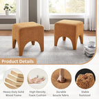 17" Boucle Modern Square Foot Stool Ottoman, Vanity Stool for Makeup, Rectangle Foot Rest for Couch, Upholstered Ottoman Stool for Living Room, Bedroom, Entryway (1, Curry)