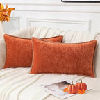 decorUhome Spring Chenille Soft Cozy Throw Pillow Covers 12x20 Set of 2, Modern Farmhouse Boho Velvet Decorative Pillow Cases with Stitched Edge for Couch Sofa Bed Home Decor, Rust