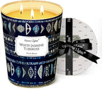 HomeLights Scented Candles | Large Jar 34 Oz Natural Soy Candle | 130 hrs Long-Lasting with 3 Wicks | Bohemian Natural for Home Decor | Gifts for Mom & Women, White Jasmine Tuberose